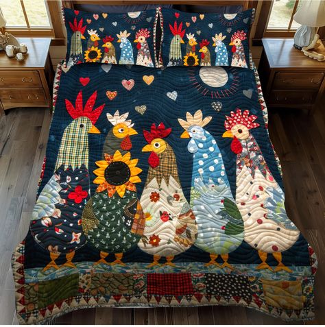 Chicken Quilt, Quilted Bedding, Fabric Cards, Applique Quilting, Quilting For Beginners, Christmas Quilt, Quilted Pillow, Quilt Sets Bedding, Applique Quilts