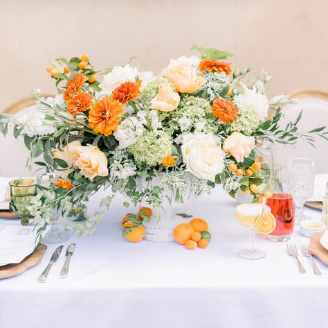 Citrus Themed Wedding, Orange Wedding Color Palette, Bridal Table Flowers, Orange Blossom Wedding, Tangerine Wedding, Lemon Themed Bridal Shower, Orange Wedding Themes, Campground Wedding, Orange Wedding Colors