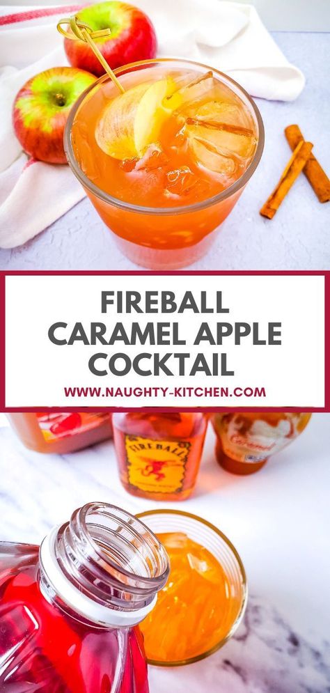 fireball whiskey cocktail with apple cider and cranberry juice Fireball Apple Cider, Caramel Apple Cocktail, Spiked Apple Cider Recipe, Fireball Drinks, Spiked Cider, Spiked Apple Cider, Cider Cocktail, Apple Cocktail, Apple Drinks