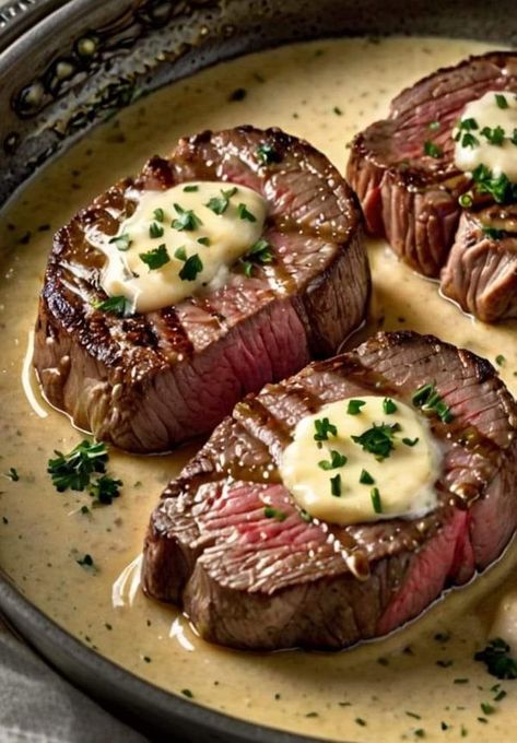 Nonna's Italian recipes | Filet Mignon with Creamy Parmesan Mustard Sauce 🥩 | Facebook Fancy Filet Mignon Dinner, Italian Secondi Recipes, Grilled Filet Mignon, Lion Diet, Testy Food, Giada Recipes, Filet Mignon Recipes, Gourmet Food Plating