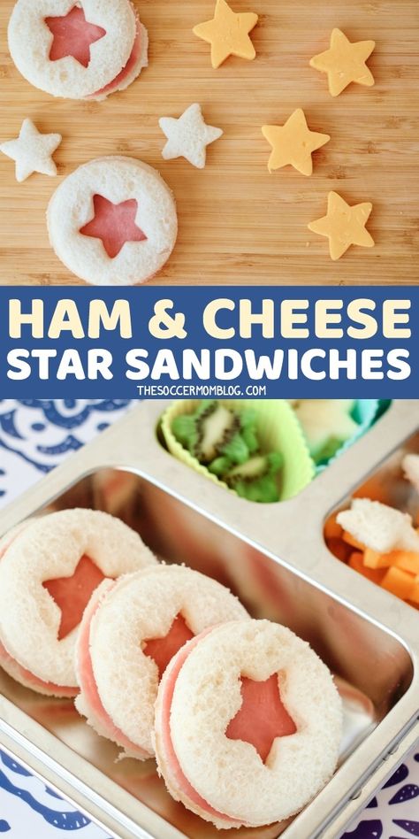 Star Sandwiches, Ham Cheese Sandwiches, Shaped Sandwiches, Kid Sandwiches, Fun Kid Lunch, Food Art For Kids, Toddler Lunches, Ham And Cheese Sandwich, Healthy School Lunches