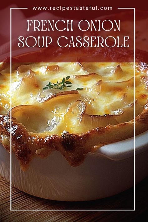 A comforting and hearty casserole that combines the classic flavors of French onion soup with the satisfying texture of baked bread and cheese. This dish is perfect for cozy family dinners or as a delightful side. Julia Childs French Onion Soup, Baked French Onion Soup, French Onion Soup Casserole, Onion Soup Casserole, French Onion Casserole, Onion Casserole, Hearty Casseroles, Salad Sauce, Baked Bread