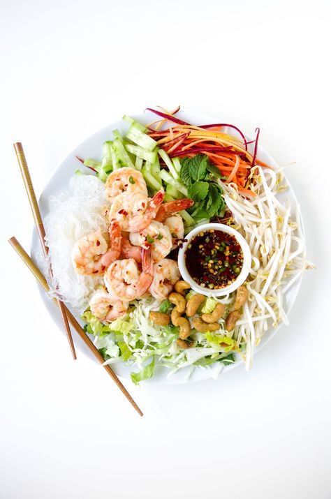 Vietnamese Garlic Prawn Noodle Salad - The Forked Spoon Cold Noodle Salad, Garlic Prawn, Vietnamese Noodle Salad, Noodle Salad Cold, Prawn Salad, Vietnamese Noodles, Garlic Prawns, Wine Pairings, Wine Night