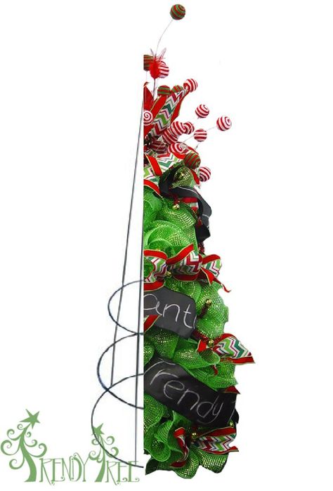 Turn a tomato cage into a Christmas tree! Written tutorial at http://www.trendytree.com/blog/turn-tomato-cage-christmas-tree/ Tomato Cage Crafts, Mesh Christmas Tree, Tomato Cage Christmas Tree, Christmas Tree Ribbon, Tree Ribbon, Deco Wreaths, Tomato Cages, Ribbon On Christmas Tree, Small Christmas Trees