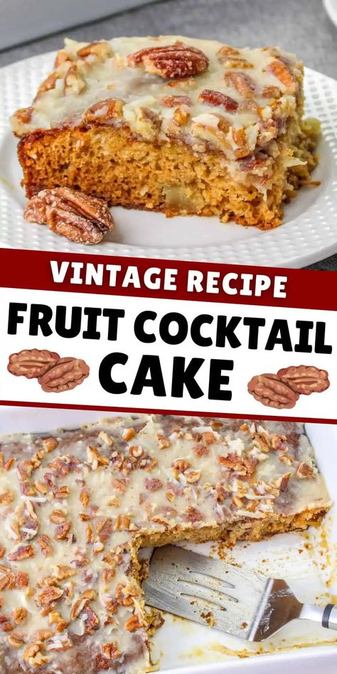 Fruit Cocktail Dessert Ideas, Canned Fruit Cake, Fruitcocktail Cake Recipe, Fruit Cocktail Cake Recipe, Recipes Using Canned Fruit Cocktail, Fruit Cocktail Cake Old Fashion, Fruit Cocktail Cake With Box Cake, Canned Fruit Cocktail Recipes, Recipes Using Fruit Cocktail