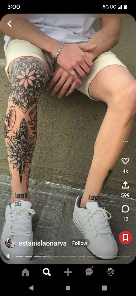 Mandala Tattoo Leg, Geometric Tattoo Leg, Mandala Tattoo Men, Calf Tattoo Men, Lower Leg Tattoos, Shin Tattoo, Full Leg Tattoos, Wrist Tattoos For Guys, Tattoo Inspiration Men