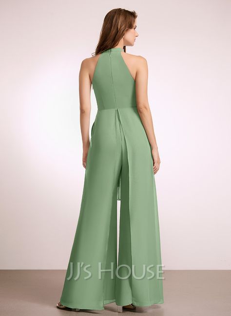 Jumpsuit/Pantsuit High Neck Floor-Length Chiffon Bridesmaid Dress With Bow(s) (007262589) - JJ's House Bridesmaid Dresses Neckline, Empire Waist Bridesmaid Dresses, Princess Bridesmaid Dress, Mermaid Bridesmaid, Halter Bridesmaid Dress, Sleeveless Bridesmaid Dresses, Floor Length Chiffon Bridesmaid Dresses, Mermaid Bridesmaid Dresses, Bridesmaid Dresses Online