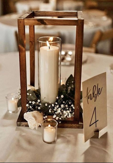 Square Lantern Centerpiece, Rustic Wedding Ideas For Reception Center Pieces Wooden Boxes, Wedding Centerpieces Diy Lantern, Wedding Wooden Centerpieces, Wedding Guestbook Ideas Diy, Rustic Wedding Lanterns, Wedding Table Decorations Lanterns, Rustic Elegance Wedding Decor, Lantern Table Decor Wedding