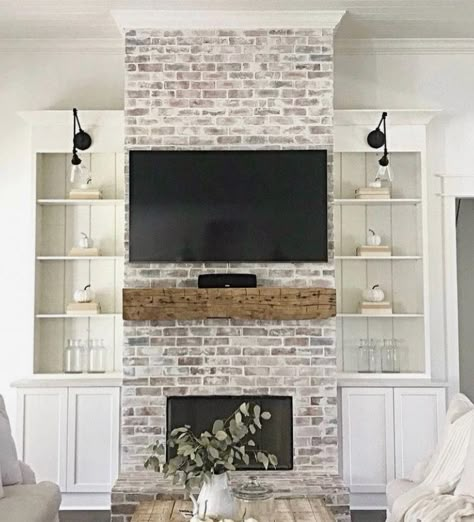 Farmhouse Living Room Tv Stand, Stand Design Ideas, Room Tv Stand, Living Room Built Ins, Brick Fireplace Makeover, Fireplace Built Ins, New House Living Room, Farmhouse Fireplace, Best Farmhouse