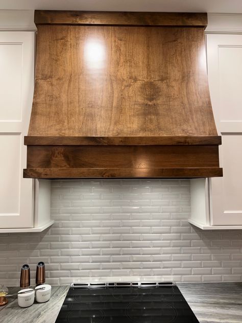 Natural Wood Stove Hood, Rustic Kitchen Hood, Wooden Kitchen Hood, Black Walnut Range Hood, Wood Hoods Over Stoves, Wood Hood Range, Cabinet Vent Hood, Decorative Hood Vent, Exhaust Fan Kitchen Ideas