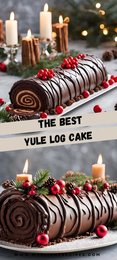 Holiday Yule Log Cake, Yuletide Log Cake, Christmas Chocolate Log, Christmas Chocolate Log Cake, Christmas Log Recipe, Swiss Roll Cake Christmas, Xmas Log Cake, How To Make A Yule Log Cake, Yule Log Ideas