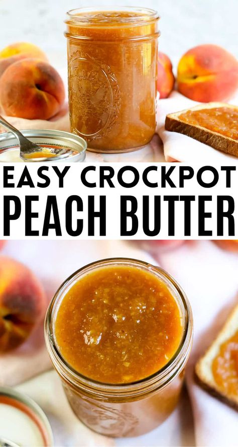 Crockpot Peach Butter, Crockpot Peach Butter Recipe, Peach Butter Recipe, Gift In A Jar, Peach Butter, Frugal Girls, Jelly Recipes, Homemade Butter, Peach Recipe