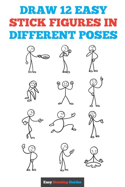 Learn How to Draw 12 Easy Stick Figures in Different Poses: Easy Step-by-Step Drawing Tutorial for Kids and Beginners. See the full tutorial at https://easydrawingguides.com/12-easy-stick-figures-in-different-poses/ . Stick Figure Emotions, Easy Stick Figure Drawing, How To Draw Cute Stick Figures, How To Draw Stick Figures, Stick People Drawings, Drawing Stick Figures, Draw Stick Figures, Poses Drawings, Angelique Houtkamp