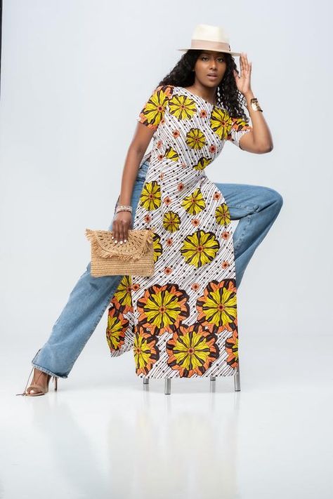 Long Dress African, African Print Long Dress, African Print Pants, Africa Print, African Tops, Maxi Tops, Maxi Dress Pattern, Printed Tunic Tops, African Print Dress