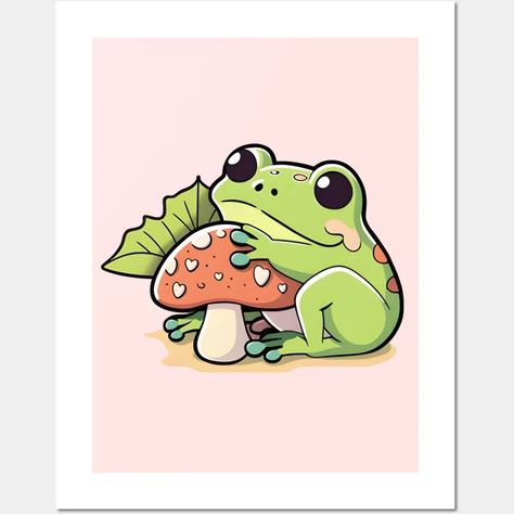 Cute Kawaii Frog with Mushroom - Cute Frog - Posters and Art Prints | TeePublic Cute Frogs, Stuffed Mushrooms, Print Design, Art Prints, Design, Art