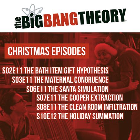 The Big Bang Theory Christmas Episodes Christmas Tv Episodes, Christmas Episodes Of Tv Shows, Big Bang Theory Christmas, Big Bang Theory Episodes, Tv Christmas, The Big Band Theory, The Bigbang Theory, Halloween Episodes, Christmas Tv