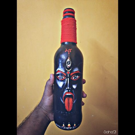 Acrylic painting on beer bottle by Sujoy Saha Maa Kali, Bottle Art, Bottle Crafts, Beer Bottle, Bottles Decoration, Acrylic Painting, Beer, Quick Saves, Art