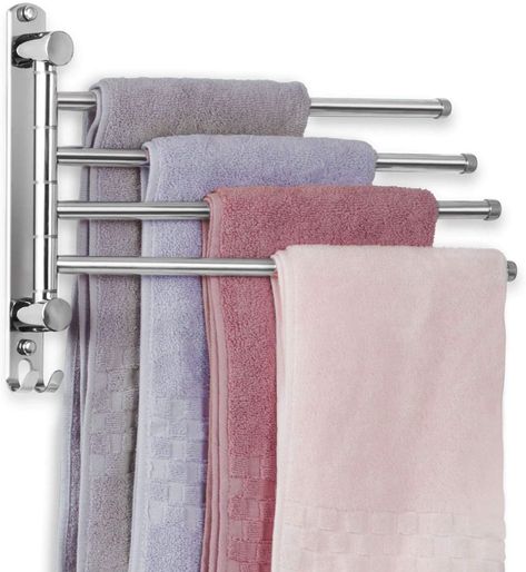 JSVER Wall Mounted Towel Bar, Swivel Towel Rack SUS304 Stainless Steel Towel Bar 4-Arm Towel Hanger Space Saving Towel Racks for Bathroom, Kitchen : Tools & Home Improvement Organizing Towels, Toallero Ideas, Bathroom Ornaments, Bath Towel Racks, Wall Mounted Towel Holder, Bathroom Towel Rack, Wall Mounted Towel Rack, Steel Bath, Bar Rack