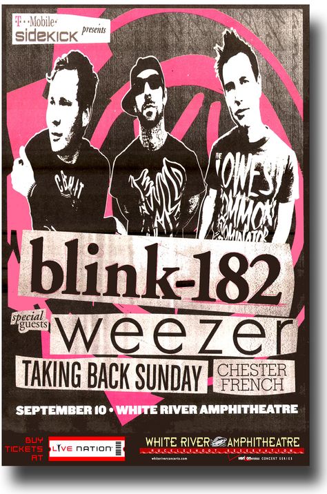 Blink 182 with Weezer, 8/27/09 at SBC, Camden Blink 182 Poster, Blink 182 Logo, Blink 182 Tour, Blink 182 Concert, Metal Pictures, Punk Summer, Concert Flyers, All American Rejects, Jones Beach