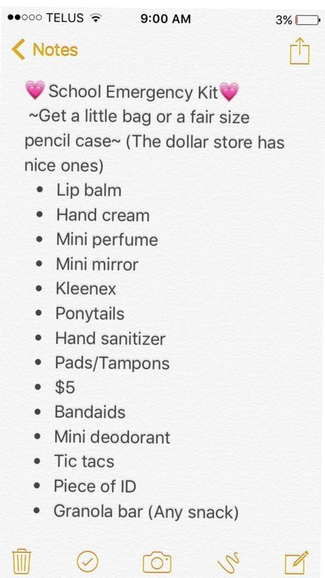 Locker Middle School Ideas, Emergency Bag For Middle School, High School Kit, Mini Emergency Kit For School, School Routines For High School, Mini Bag For School, School List Highschool, Cute Lockers For Middle School, Preparing For Middle School