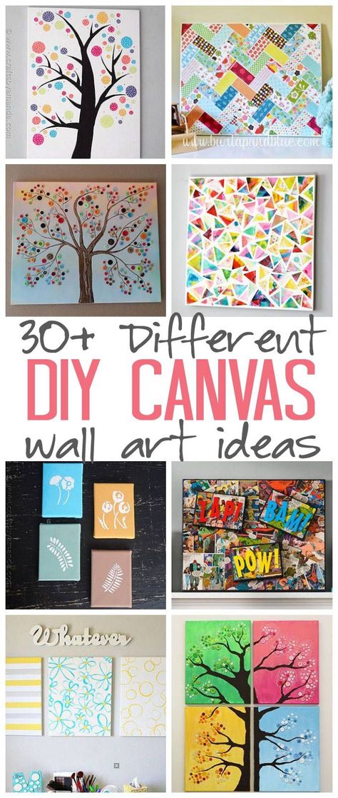 DIY Canvas Wall Art Ideas: 30+ canvas tutorials for adults - great ideas for your home, office, nursery and craft room! Canvas Wall Art Ideas, Art Ideas For Kids, Cuadros Diy, Party Wall, Diy Canvas Wall Art, Wall Art Ideas, Diy Bricolage, Adult Crafts, Canvas Crafts