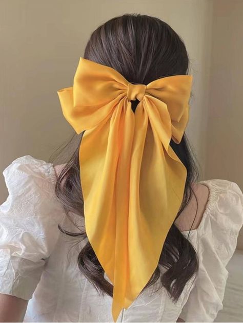 Yellow Bow Hairstyle, Bow Stacking, Yellow Hair Accessories, Yellow Stuff, Pink Hair Clips, Big Hair Bows, Yellow Bow, Bow Hairstyle, Spring Racing