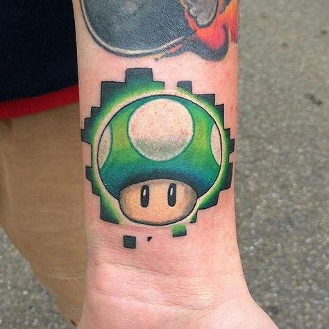 Super Mario Tattoo, Lisa Tattoo, Nintendo Tattoo, Video Game Tattoos, Mario Tattoo, Character Tattoos, Mushroom Tattoo, Gamer Tattoos, Tattoo Trend