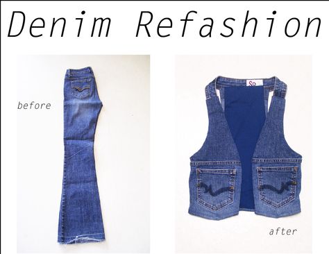 Refashion coop Refashion Jeans, Denim Refashion, Denim Vests, Repurposed Clothing, Diy Vetement, Denim Ideas, Recycled Jeans, Recycle Jeans, Denim Crafts