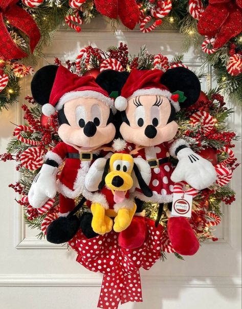 Mickey Minnie Christmas, Mickey Christmas Decor, Disney Inspired Christmas Decorations, Minnie Christmas Tree, Mickey Christmas Wreath, Mickey Mouse Christmas Wreath, Mickey And Minnie Christmas Tree, Mickey And Minnie Christmas, Christmas Disney Decor