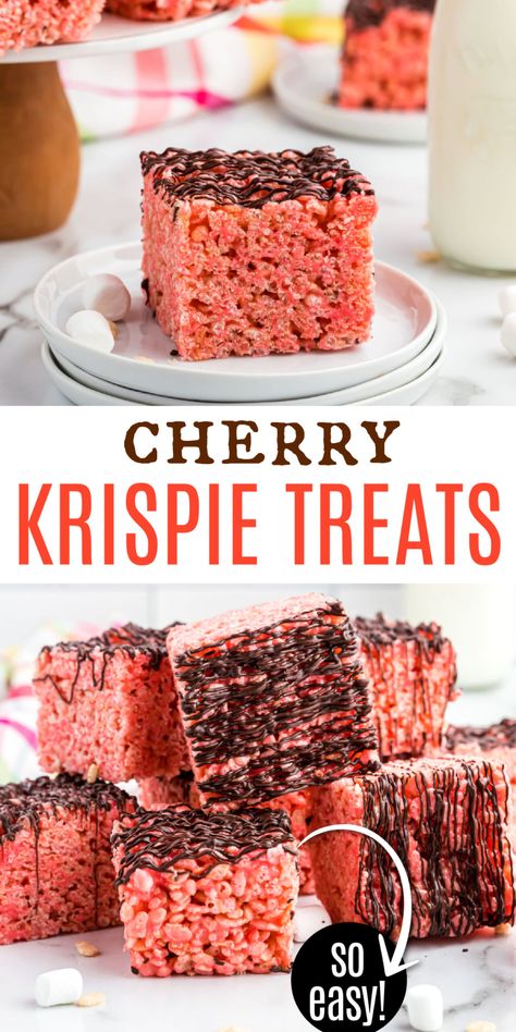 Cherry Rice Krispie Treats, Cherry Rice, Gooey Desserts, Squares Recipes, Chocolate Decoration, Fast Desserts, Easy No Bake Cheesecake, Shugary Sweets, Krispie Treats Recipe