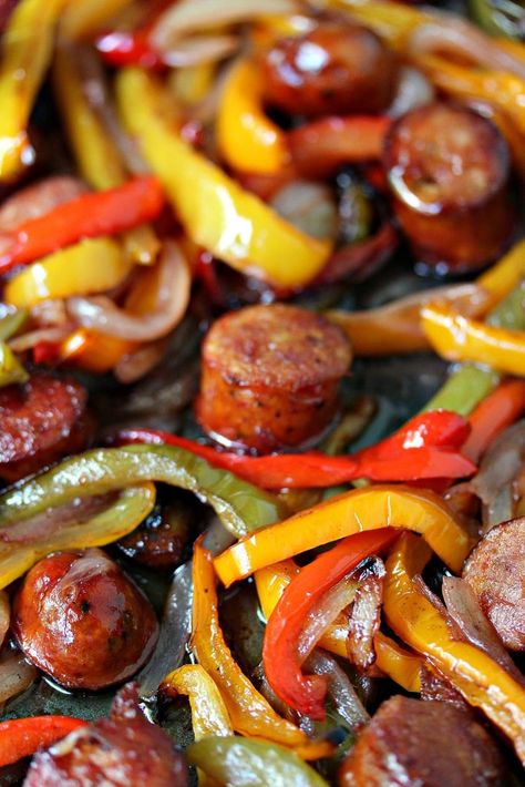 Freezer Fit Recipes, Sheet Pan Sausage And Peppers, Cheap Casseroles, Pan Sausage, Sheet Pan Sausage, Sausage Recipes For Dinner, Smoked Sausage Recipes, Sausage Dinner, Sausage Peppers