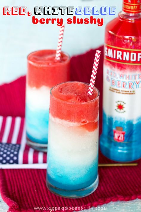 Smirnoff Red, Fourth Of July Drinks, 4th Of July Cocktails, Blue Drink, Slushie Recipe, Patriotic Food, Blue Drinks, 4th Of July Desserts, Blue Berry