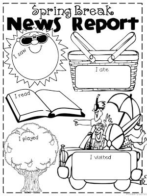 Classroom Freebies Too: Spring Break News Report Spring Break Writing Kindergarten, After Spring Break Activities, English Beginner, Break Ideas, March Break, Spring Kindergarten, Teaching Holidays, Lap Book, Spring Classroom