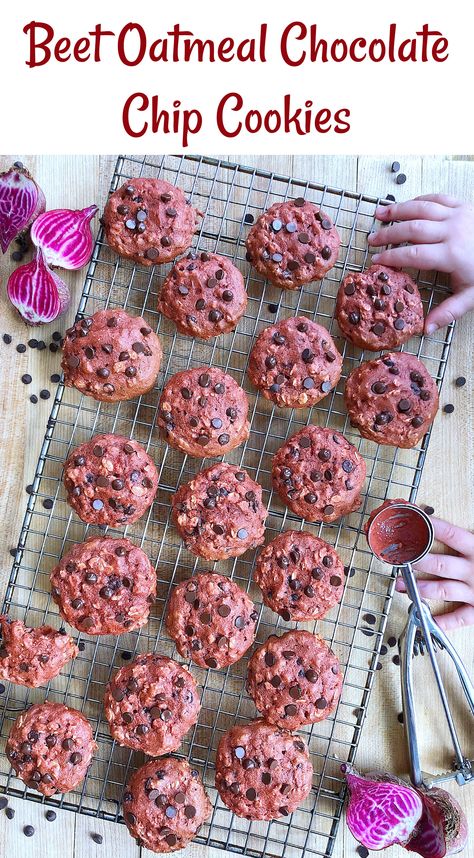 Kids love to bake so this is a great recipe to get your little one interested in trying beets! Beet Applesauce, Healthiest Vegetables, Recipe Oatmeal, Beetroot Recipes, High Protein Desserts, Oatmeal Chocolate Chip, Beet Recipes, Protein Desserts, Chocolate Chip Cookie Recipe