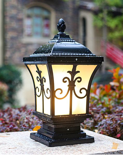 Fandom Lights Pillar Light Antique Gate Lamp E27 Lantern Lamp Post E27 (Color : Black) fandomlights.com/products/pillar-light-antique-gate-lamp-e27-lantern-lamp-post-e27-color-black #fandomlights #Lighting #chandelier #interiorinspo #interiordecor #homedecor #instadecor #luxuryliving #luxuryhomes #modernlights #crystalchanadelier #modernwalllight #wallart #walllights #pendantlights #hanginglights #modernlighting #nordicminimilisticlights #interiorsketcher #interiordesigner #interior #interiordes Main Gate Light Lamp, Gate Pillar Design Modern, Gate Pillar Lights, Stairs Gate, Compound Gate, Akash Kandil, Gate Lamp, Gate Design Modern, Door Lighting