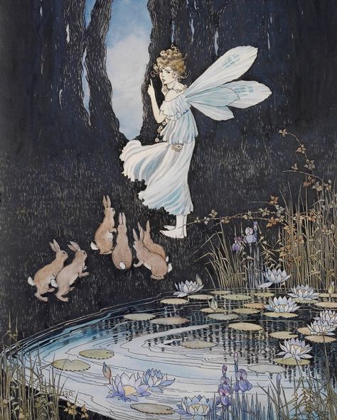 Sharing a magical watercolour this #InternationalFairyDay 🧚‍♀️ ⁣ ⁣ We love this ethereal scene titled ‘The Secret Pool’ created by… Vintage Fairies Wallpaper, Vintage Fairytale Art, Vintage Fairy Art, Ida Rentoul Outhwaite, Botanisk Illustration, Faery Art, Fairies Dancing, Seni Vintage, Fairy Aesthetic