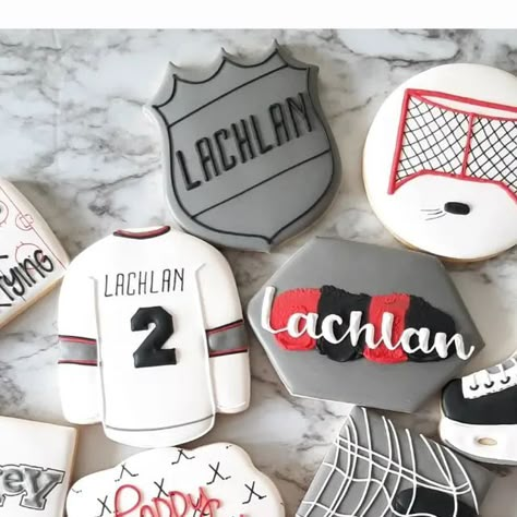 Hockey Baby Shower Ideas, Hockey Cookies, Hockey Sugar Cookies, Hockey Cookies Royal Icing, Hockey Cookies Decorated, The Great One Hockey Birthday, Hockey Puck Cookies, Hockey Themed Cookies, Hockey Nets