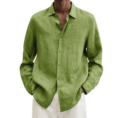 hyfol men Essential retro henley long sleeve cotton linen shirt.All seasons Long Sleeve Cotton linen Men's Shirt.Casual/Basic; Outdoor/ Daily; Men's Shirt. Cotton Linen, A Man, Long Sleeve, Pants, Green, Trousers