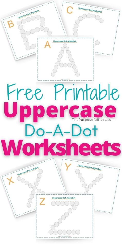 Free printable Do A Dot alphabet worksheets. Great for toddlers and preschoolers to learn and recognize the letters of the alphabet. Letter Dots Free Printable, Do A Dot Letters, Dot Letter Printables Free Preschool, Pre K Letter Recognition Activities, Preschool Alphabet Book, Dot Alphabet, Teaching Abcs, Activity Binder, Letter Recognition Worksheets