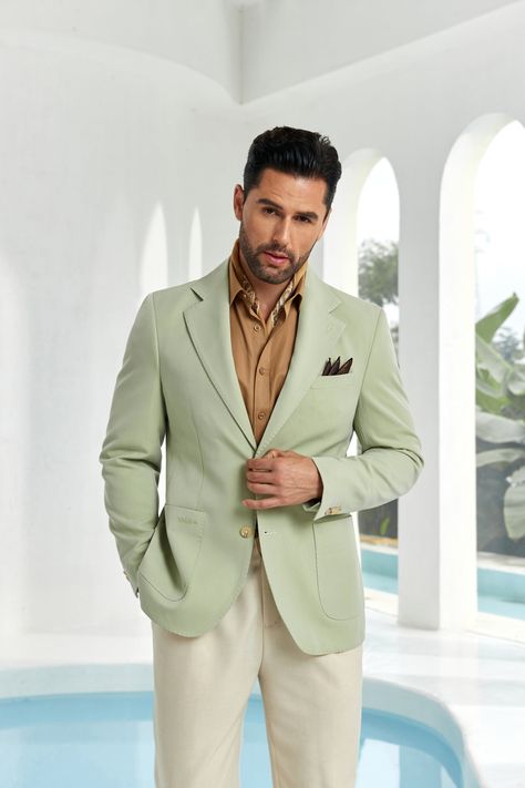 Designer Style New Men's Two Button Blazer Green suit Sport Coat With Jeans, Green Sport Coat, Classy Outfits Men, Men Suit, Green Suit, Green Blazer, L And Light, Party Halloween, Blazers For Men