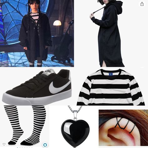 Wensday Addams Inspired Outfit, Vintage Black And White Outfit, Wednesday Addams Casual Outfit, Wednesday Addams Jenna Ortega Outfit, Wednesday Outfits Jenna Ortega, Wednesday Addams Series Outfits, Wednesday Outfits Show, Wendsday Outfits, Wednesday Series Outfits