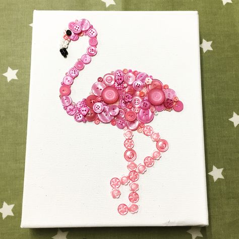 Flamingo Button Art, Button Art Canvas, Flamingo Tree, Vintage Buttons Crafts, Wall Nook, Flamingo Coloring Page, Button Art Projects, Flamingo Craft, Senior Programs