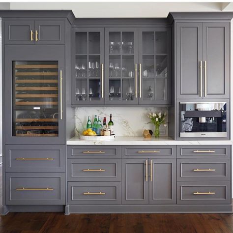 Home Bar Areas, Home Coffee Stations, Built In Bar, Home Bar Designs, Butler's Pantry, Kitchen Redo, Counter Tops, Wine Fridge, Kitchen Remodel Idea