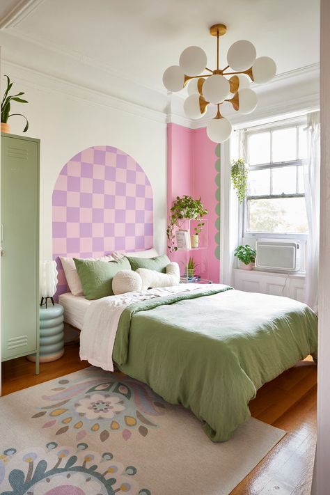 Eclectic Maximalist Bedroom, Funky Bedroom Decor, Maximalist Bedrooms, Funky Bedroom, Bedroom Color Combination, Whimsical Decor, Nyc Apartment, Renter Friendly, Bedroom Aesthetic