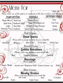 Menu created by a group of creative Laurels for the "Book of Mormon Murder Mystery" making it a murder mystery dinner. Glow Crafts, Glow Jars, Mystery Dinner Party, Progressive Dinner, Mystery Parties, Girl Parties, Halloween Mystery, Yw Activities