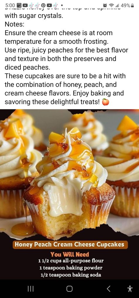 Diy Desert, Peaches Cream Cheese, Cream Cheese Cupcakes, Sugar Crystals, Cheese Flavor, Purpose Flour, Baking Powder, Baking Soda, Frosting