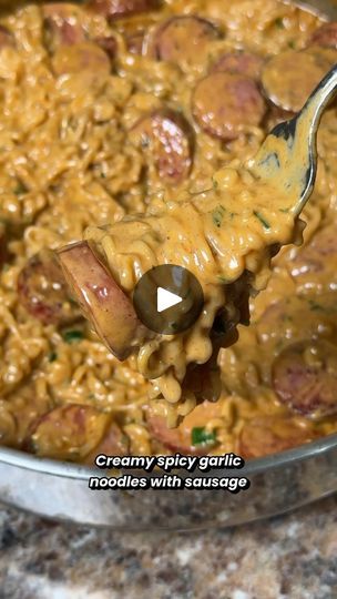 35K views · 5.9K reactions | Creamy, spicy garlic noodles with sausage. Comment recipe and I’ll Dm you my recipe with shrimp that you can just sub sausage for! 

#creamynoodles #noodles #ramen 

https://theninjacue.com/creamy-spicy-garlic-noodles-with-shrimp/ | Jordan Hanger | L'Impératrice · Vanille fraise Noodles With Sausage, Spicy Garlic Noodles, Recipe With Shrimp, Moose Meat, Spicy Ramen Noodles, Pasta Sausage, Noodles Ramen, Pasta Meals, Pork Recipes Easy