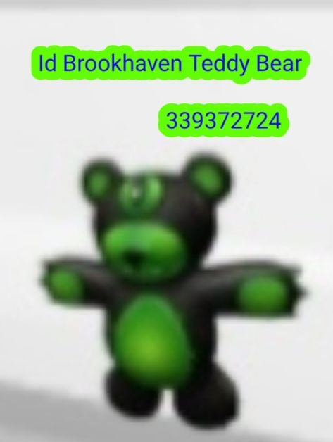 This is a teddy bear for Brookhaven that is put as an accessory Id Brookhaven, Green Teddy Bear, Kitty Crafts, Angry Animals, Hair Roblox, Roblox Brookhaven, Roblox Code, Hello Kitty Crafts, Black Hair Roblox