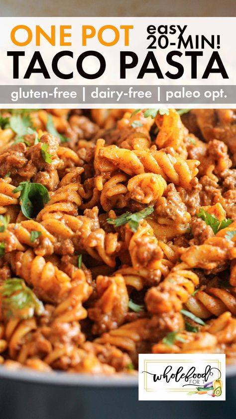 8 oz gluten-free pasta High Protein Dairy Free Pasta, Taco Pasta Dairy Free, Gluten And Dairy Free Mexican Recipes, Grain Free Dairy Free Dinner Recipes, Ground Beef Crockpot Recipes Dairy Free, Gluten And Dairy Free Pasta Recipes, Dinner Recipes Dairy Free Gluten Free, One Pot Meals Dairy Free, Gluten And Dairy Free Casseroles