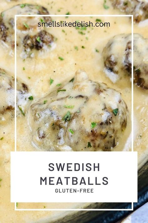 Gluten-Free Swedish Meatballs are something your family will request  over and over! This classic Scandinavian recipe brings together savory  spiced ground beef and pork meatballs – in a creamy sour cream sauce. With this recipe adaptation, it's easy for those with gluten intolerance to also enjoy this delicious, family favorite! Authentic Swedish Meatballs, Gluten Free Swedish Meatballs, Gluten Free Meatballs Recipe, Meatballs Gluten Free, Creamy Swedish Meatballs, Beef And Pork Meatballs, Classic Savory, Gluten Free Meatballs, Family Meal Ideas